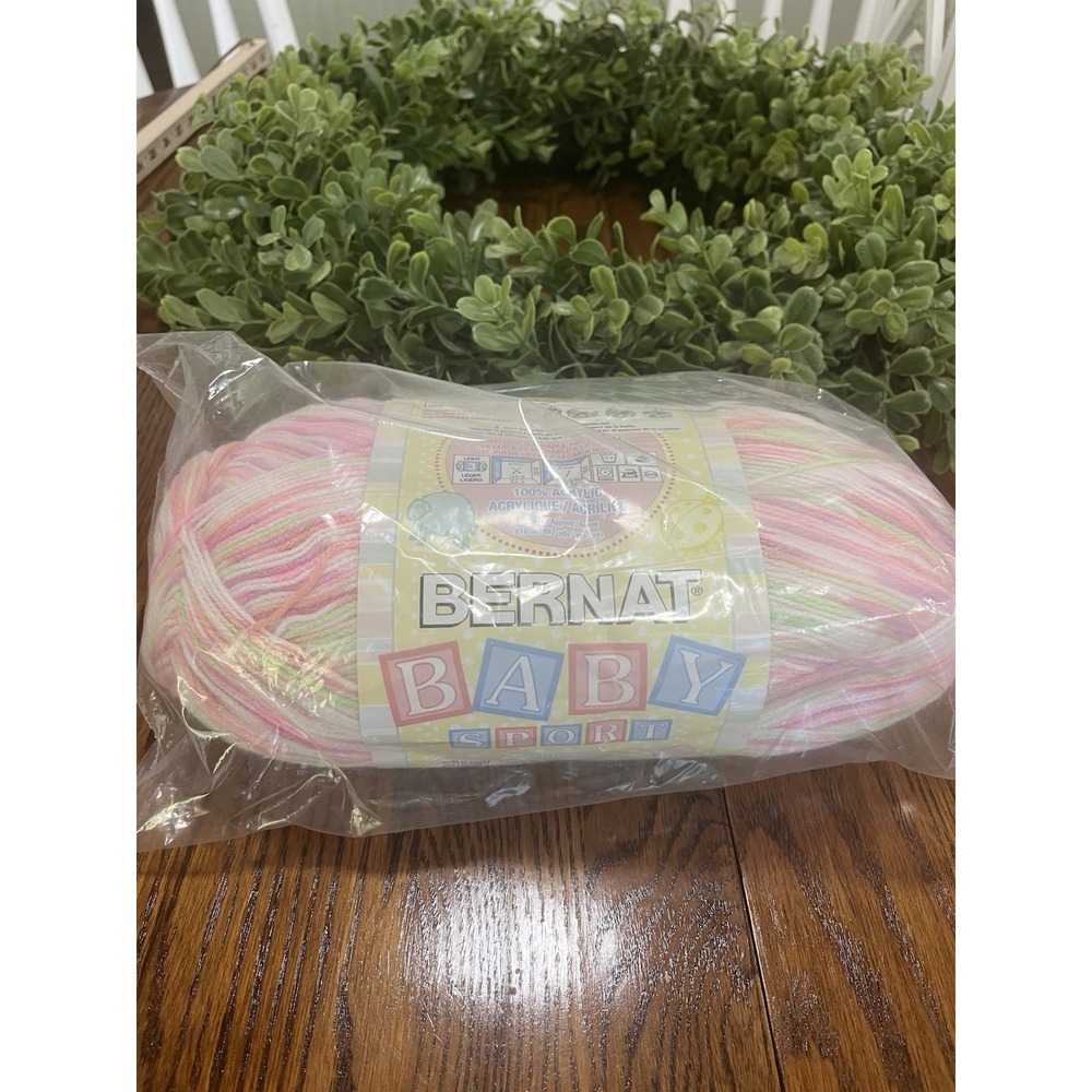 Bernat Baby Sport Yarn 8.5 oz / 861 yds Acrylic Tiny Tulips Pink White Green